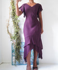Y2K Purple Ruffle Hem Midi Dress