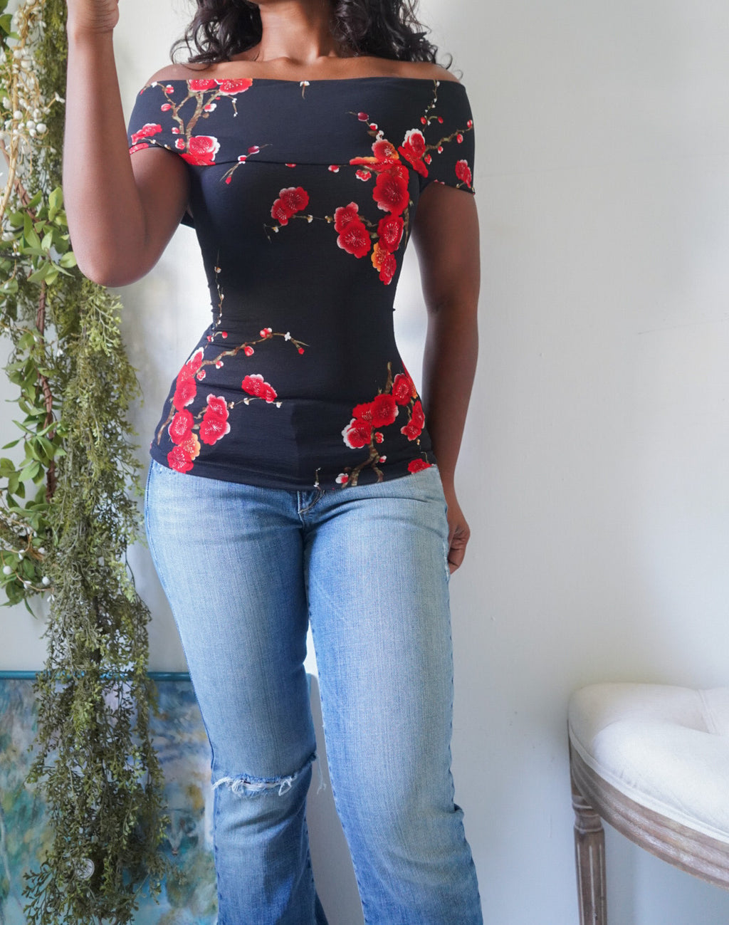 Y2K Off The Shoulder Floral Top