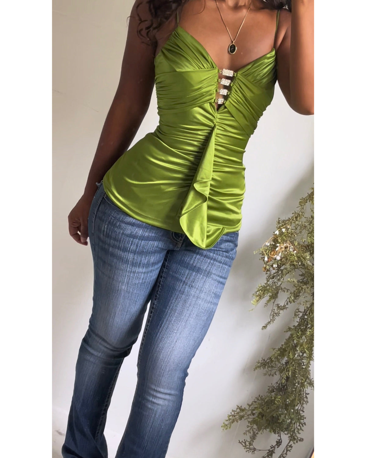 Y2K Bright Green Stretch Satin Top