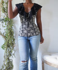 Y2K Ruffle Collar Lace Bustier Style Top
