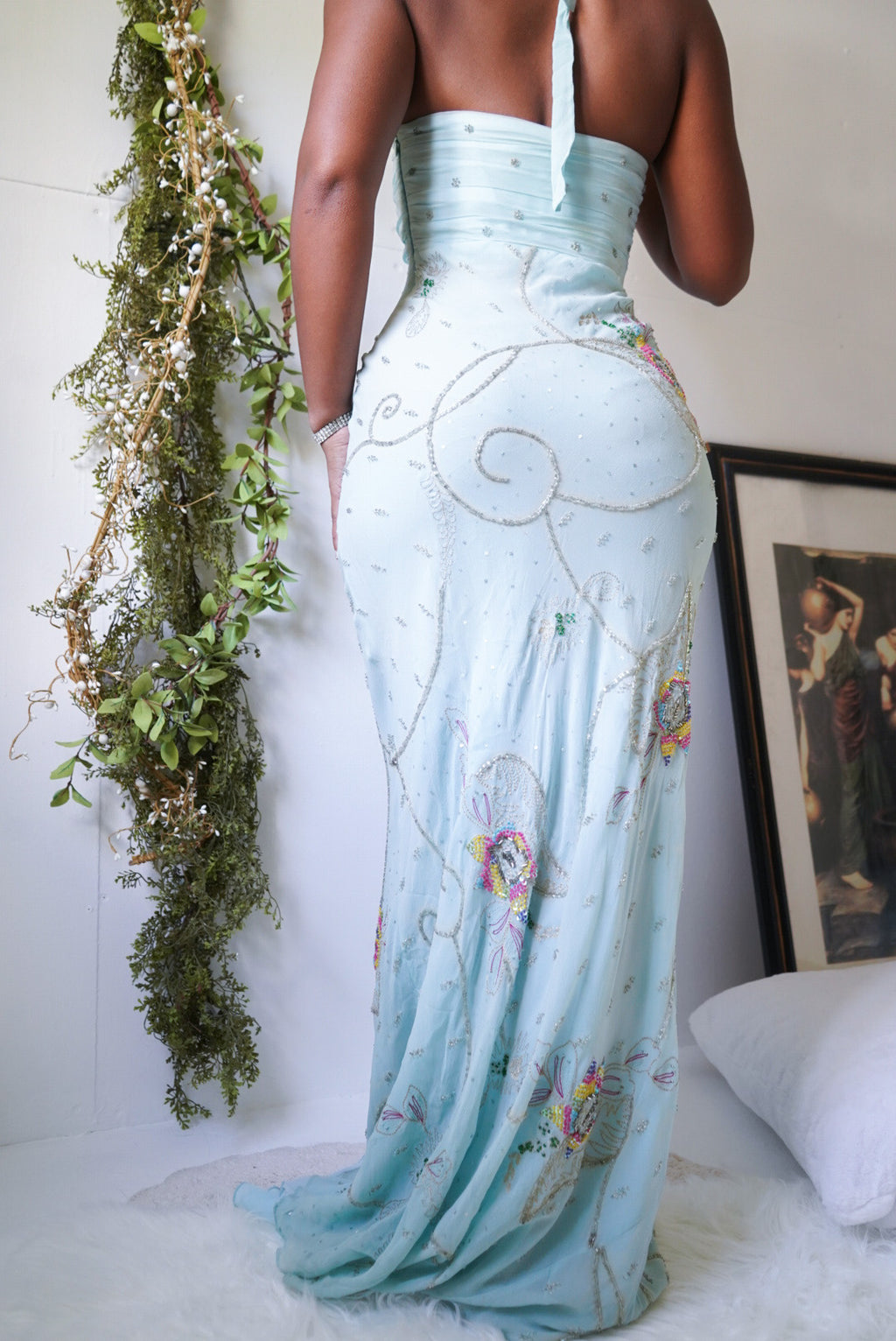 Y2K Pastel Blue Silk Beaded Fairy Gown