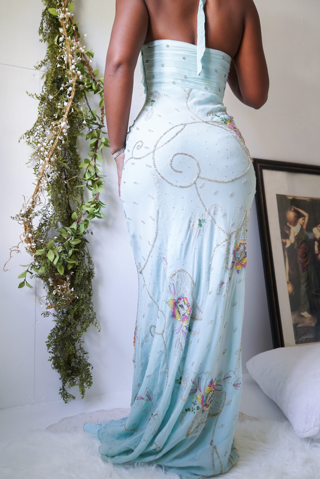 Y2K Pastel Blue Silk Beaded Fairy Gown