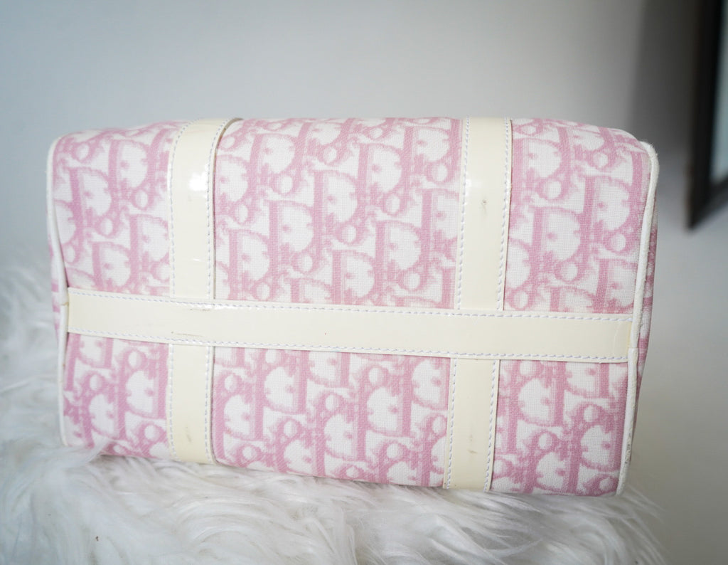 Y2K Dior Pink Trotter Monogram Leather Trim Boston Bag