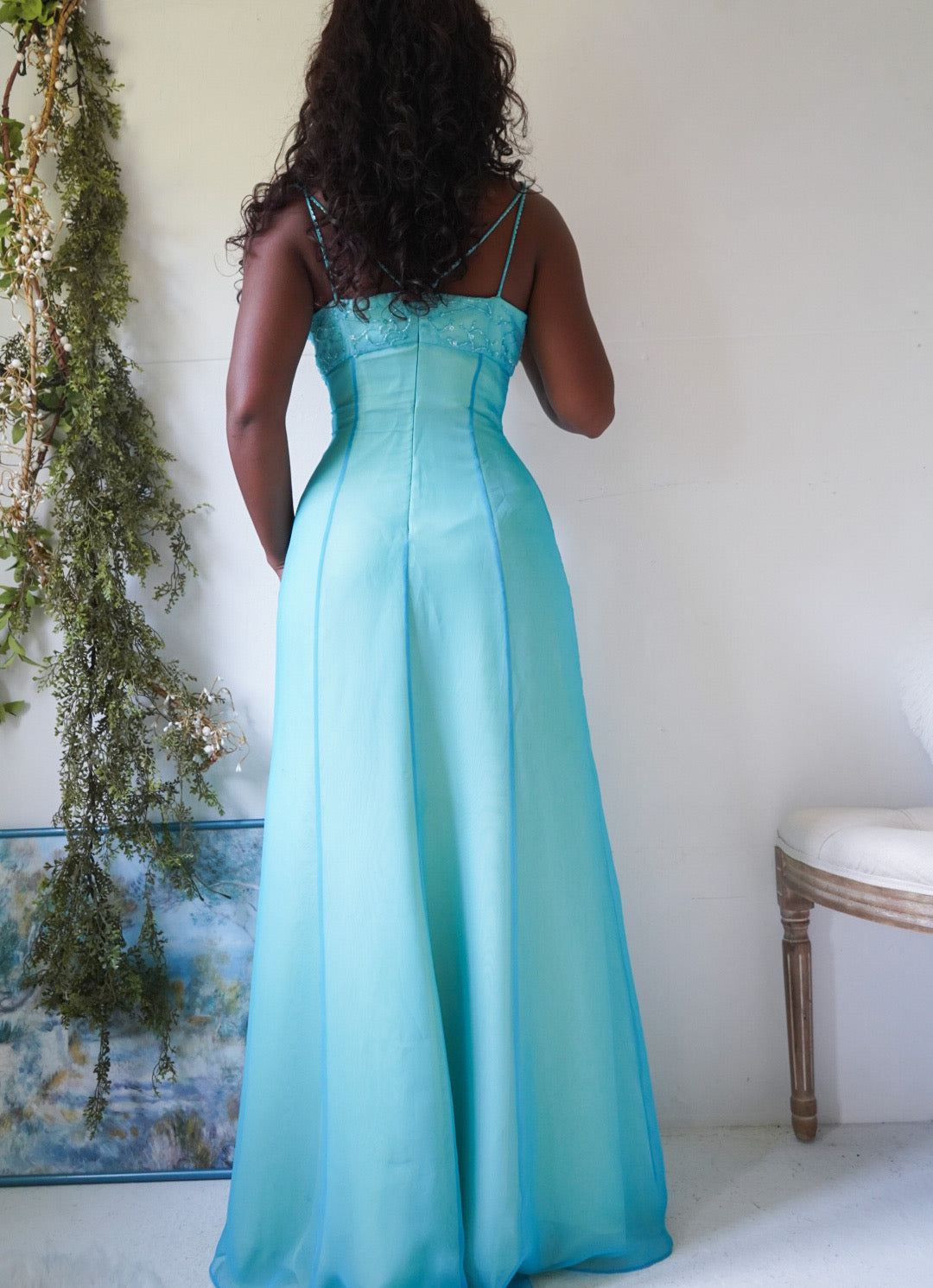 Y2K Turquoise and Yellow Layered Prom Dress
