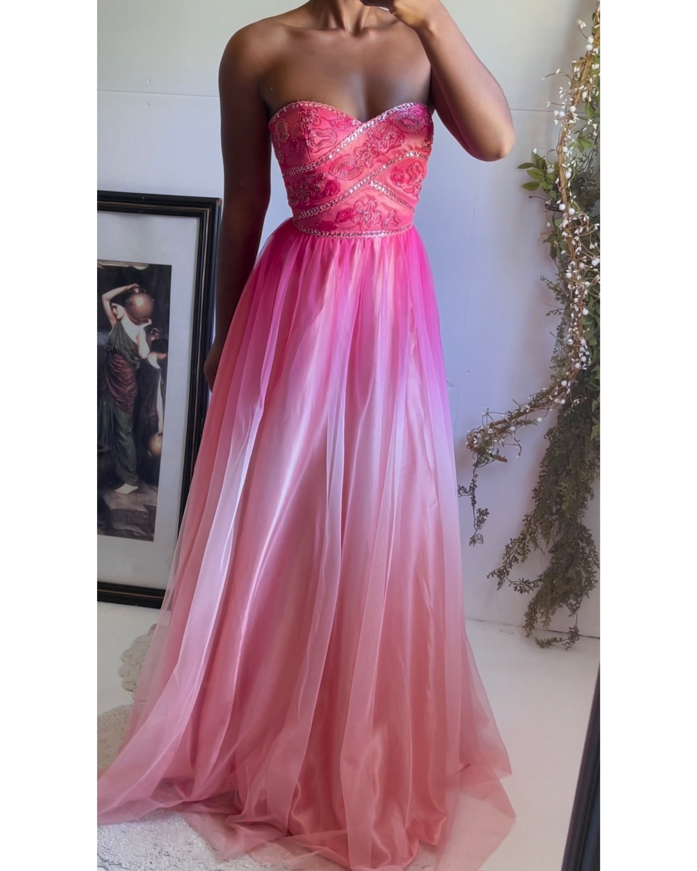 Y2K Peach and Pink Ombre Strapless Gown