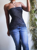 Y2K Black Silk Halter Strapless Top