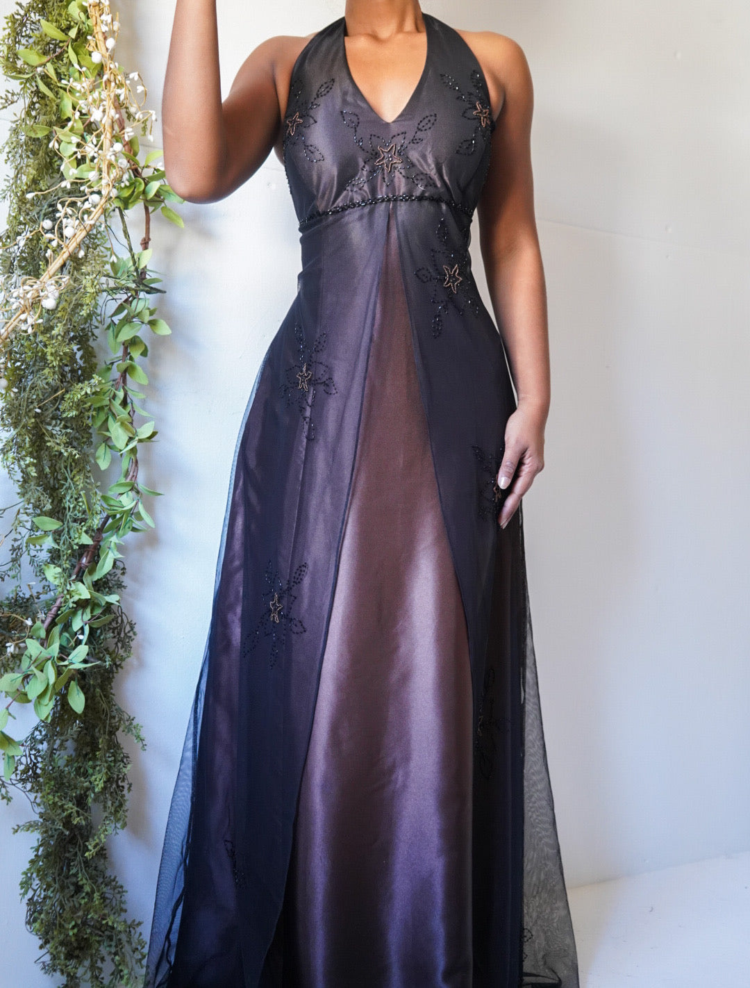 Brown to Black Ombre Halter Split Front Gown