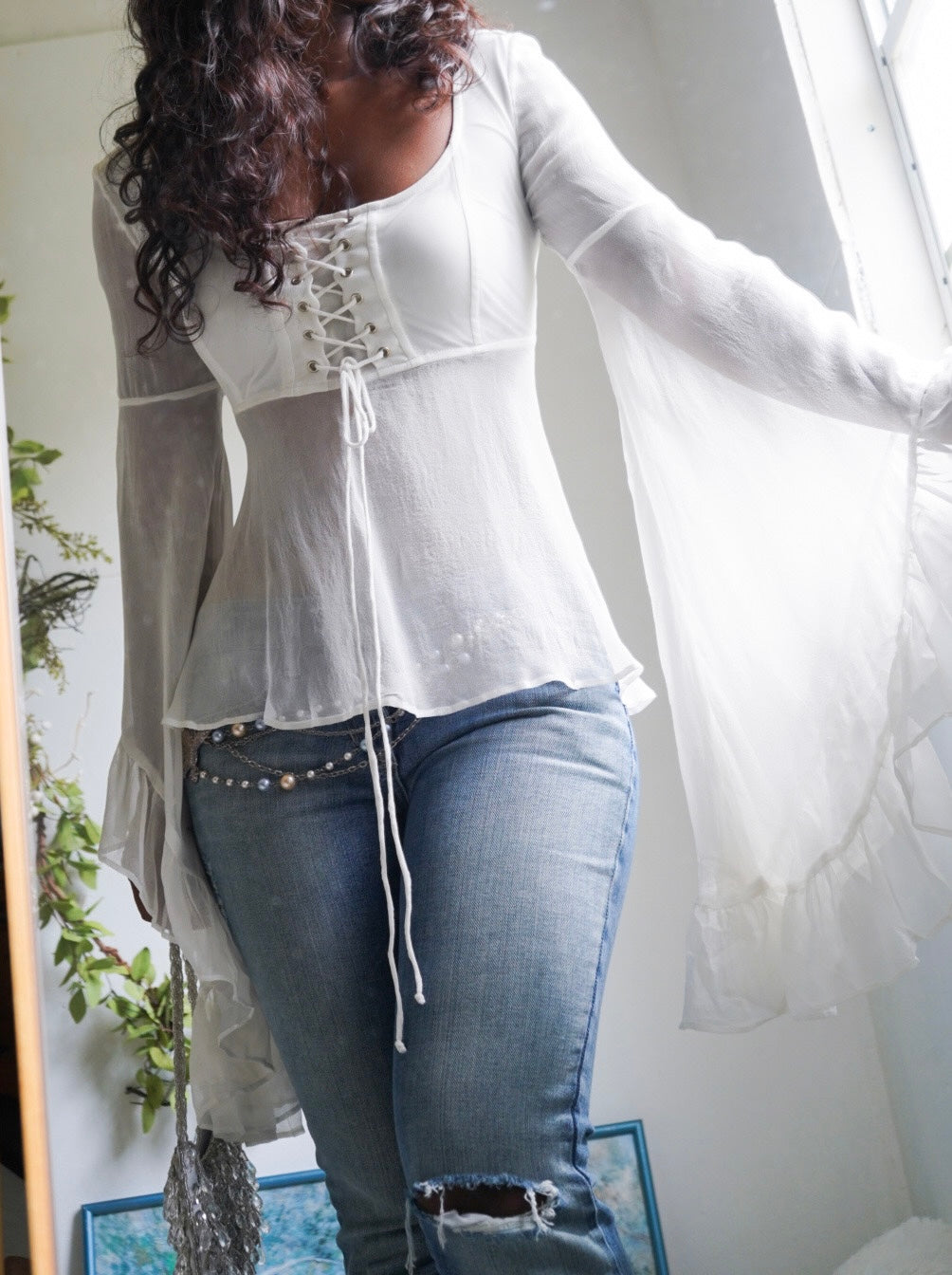 White Chiffon Angel Sleeve Top (Made to Order)