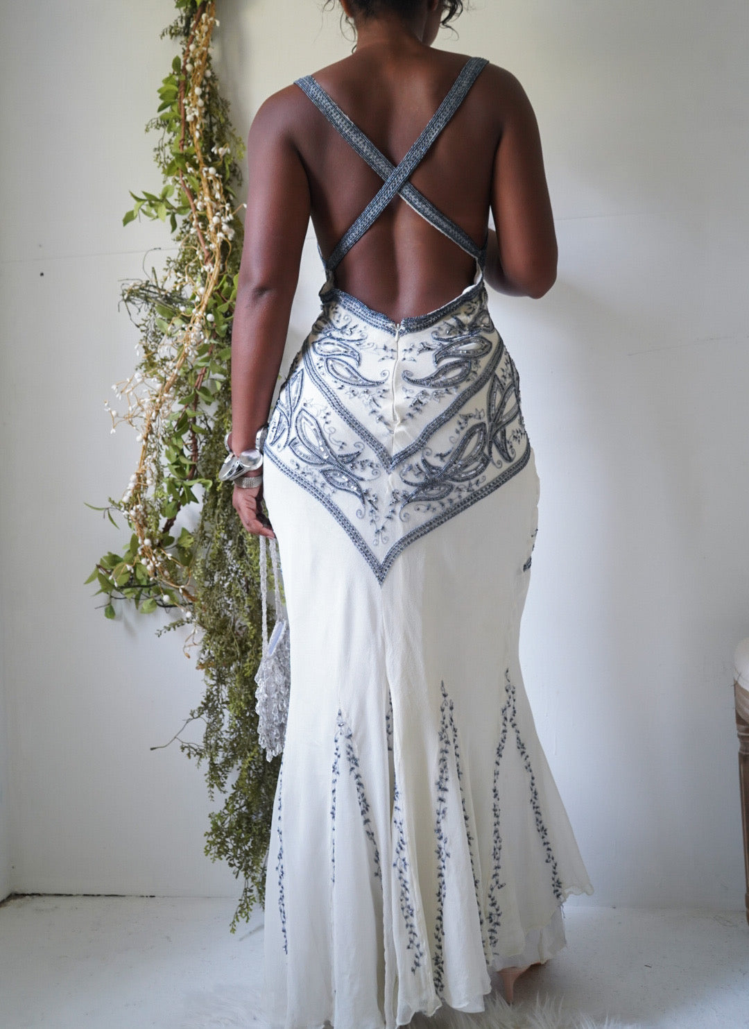 Rare Y2K Ivory Paisley Beaded Gown
