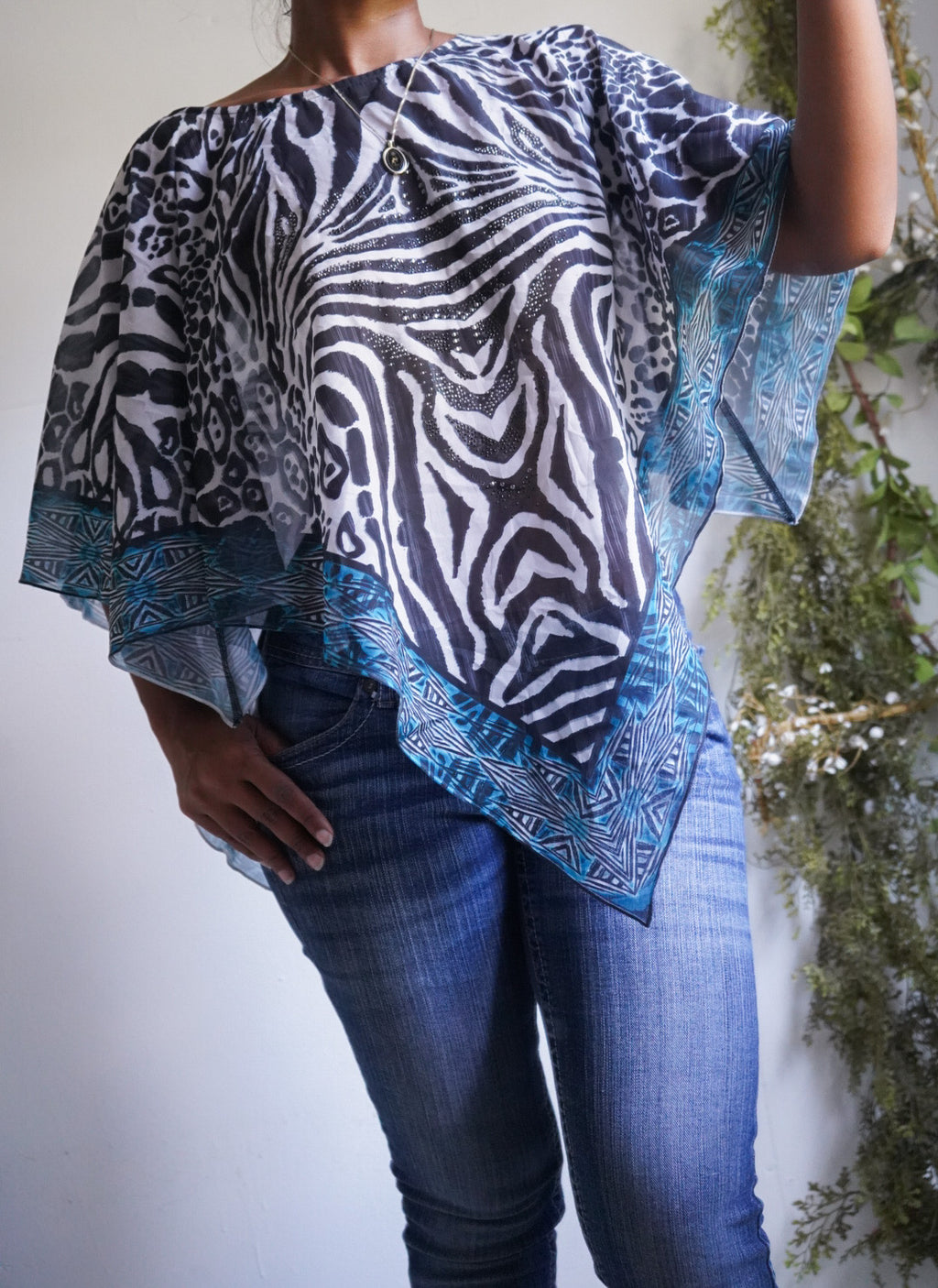 Y2K Animal Print Embellishment Detail Poncho