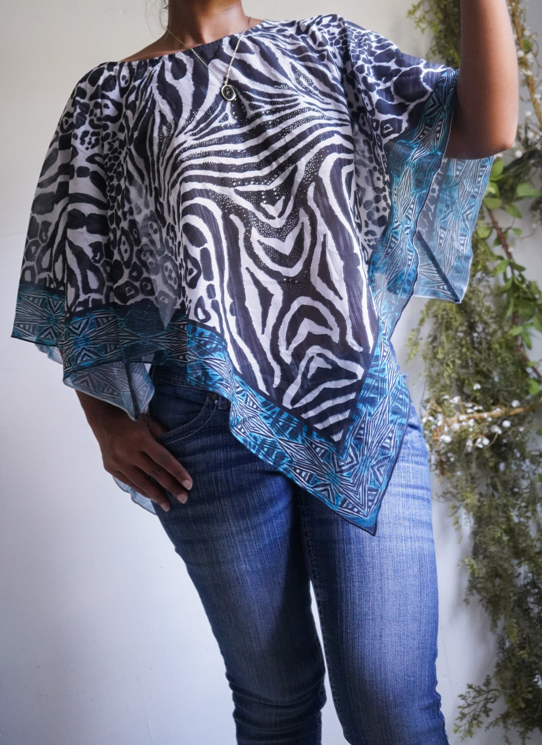 Y2K Animal Print Embellishment Detail Poncho