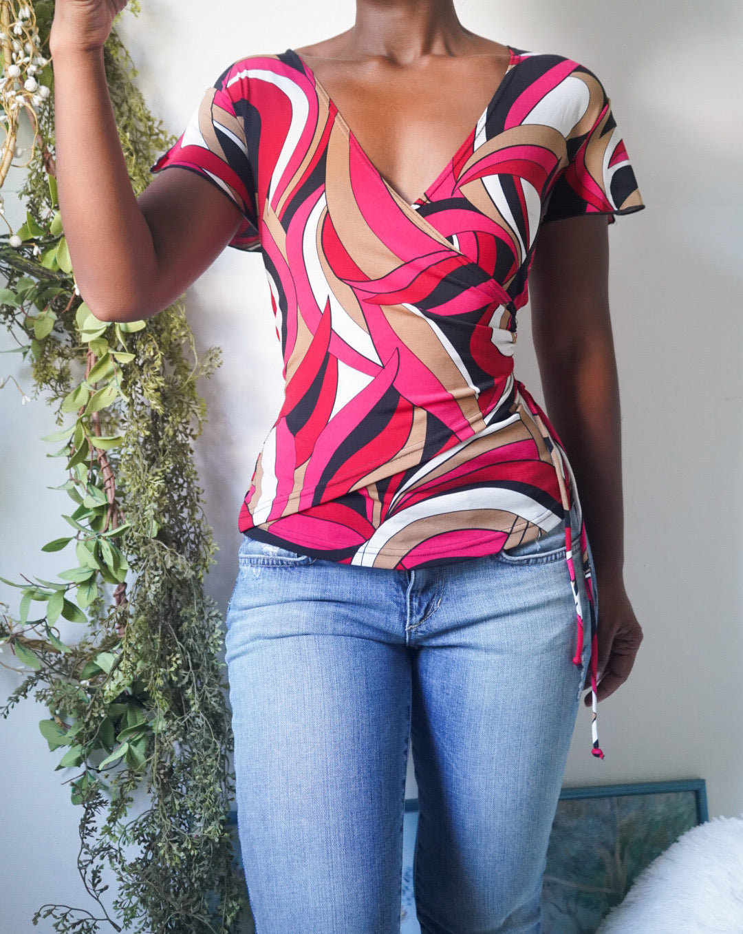 Y2K Psychedelic Crossover Neckline Top