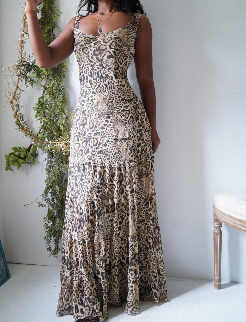 Y2K Animal Print Maxi Dress with Tiered Skirt