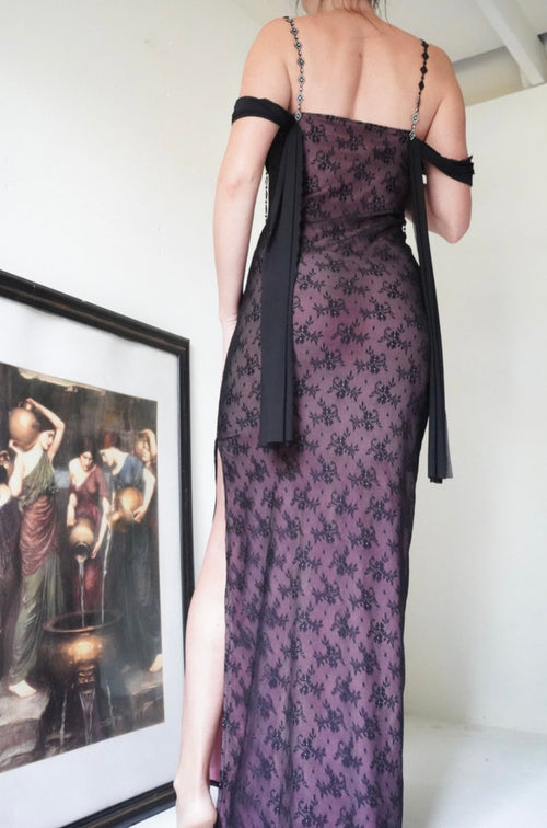 Made to Order Pink and Black Layered Draped Gown