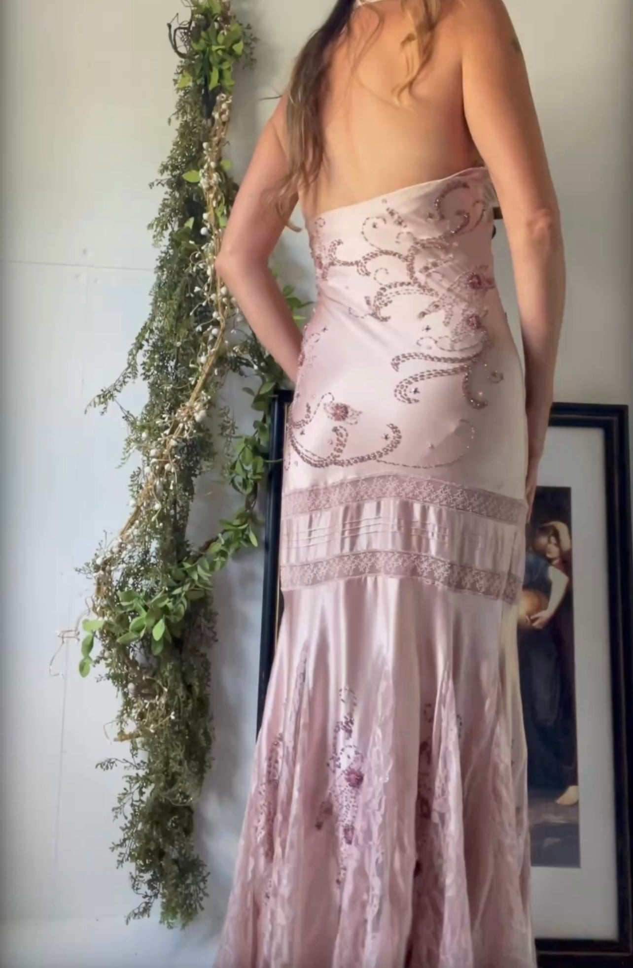 Rare Beaded Silk Charmeuse Gown