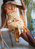 Rare Y2K Tan Floral Devore Beaded Silk Dress