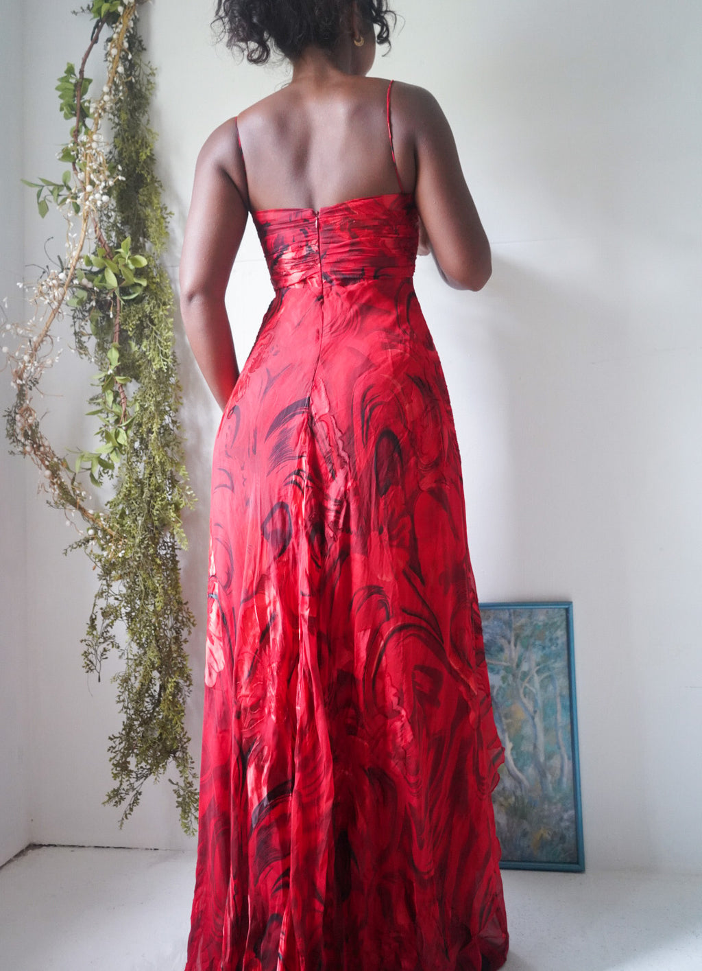 Y2K Burnout Silk Rose Gown