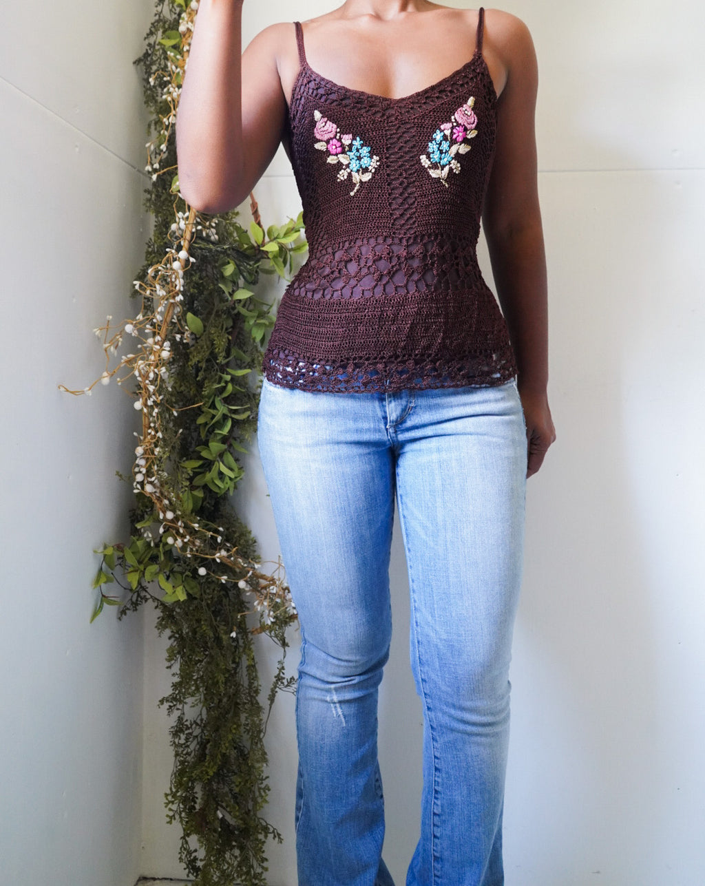 Vintage Y2K Brown Crochet Knit Cami