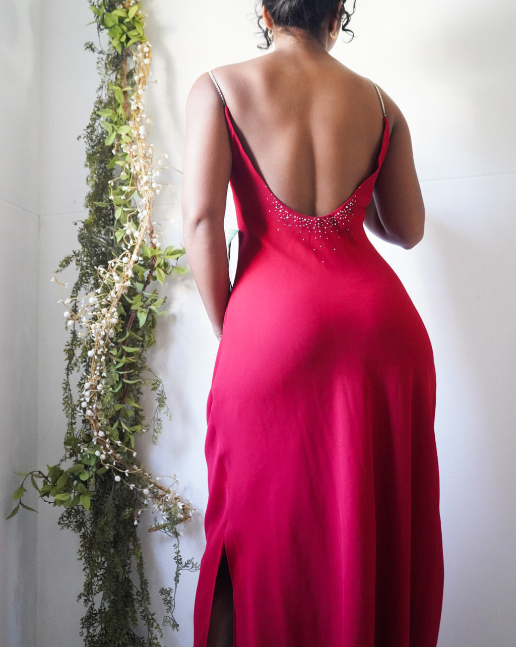 Y2K Red Rhinestone Detail Low Back Back Gown