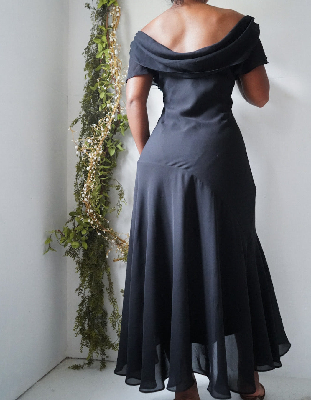 Y2K Black Cowl Neck Staple Midi Dress