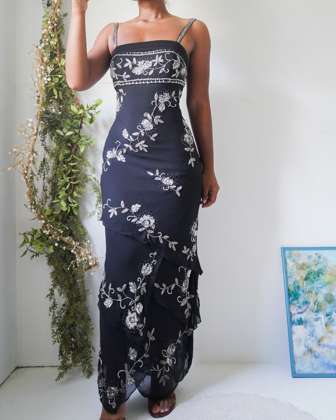 Y2K Black Fully Beaded Gown