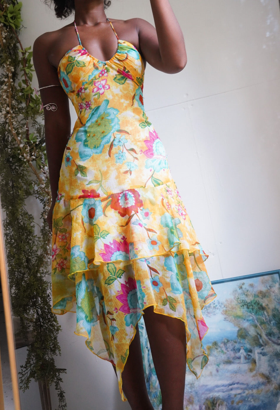 Rare Y2K Bright Floral Halter Fairy Dress