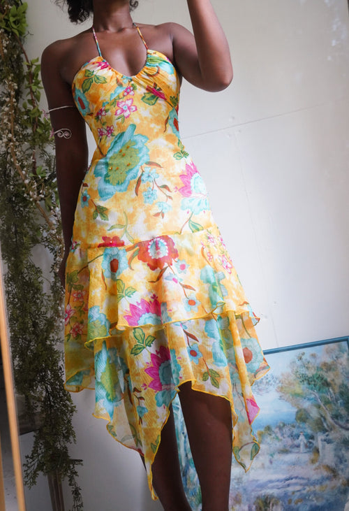 Rare Y2K Bright Floral Halter Fairy Dress
