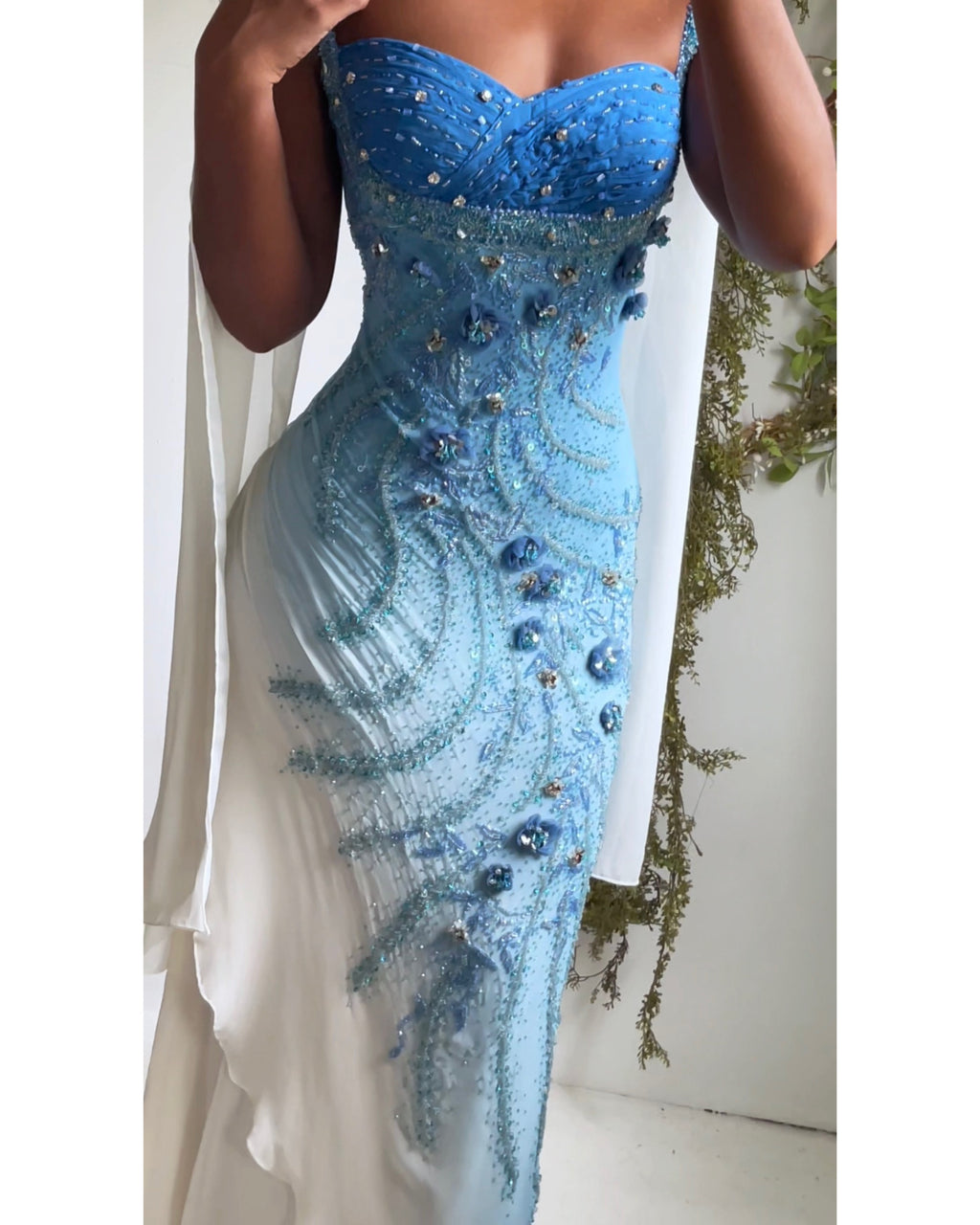 Rare Y2K Ombre Blue Beaded Silk Gown