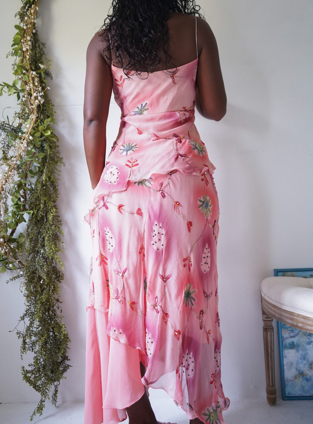 Y2K Peachy Pink Floral Fairy Silk Dress
