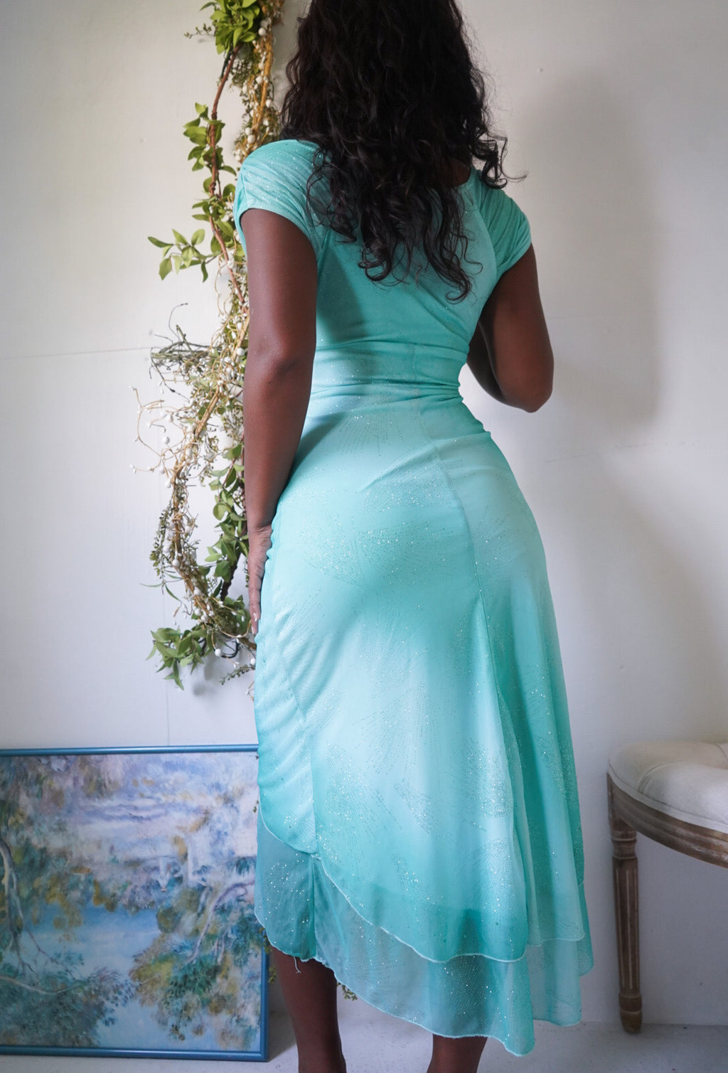 Y2K Aquamarine Sparkle Midi Dress