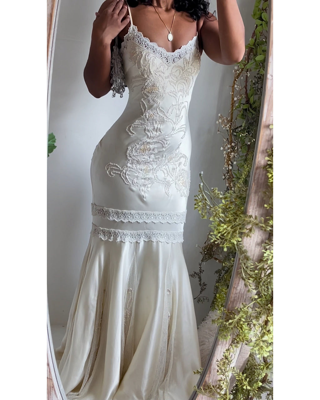 Rare Vintage Sue Wong Ivory Beaded Silk Gown
