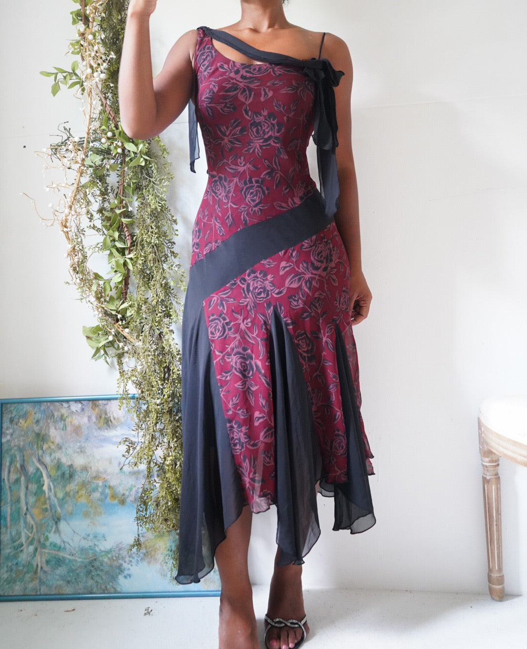 Y2K Silk Rare Maroon and Black Midi Dress