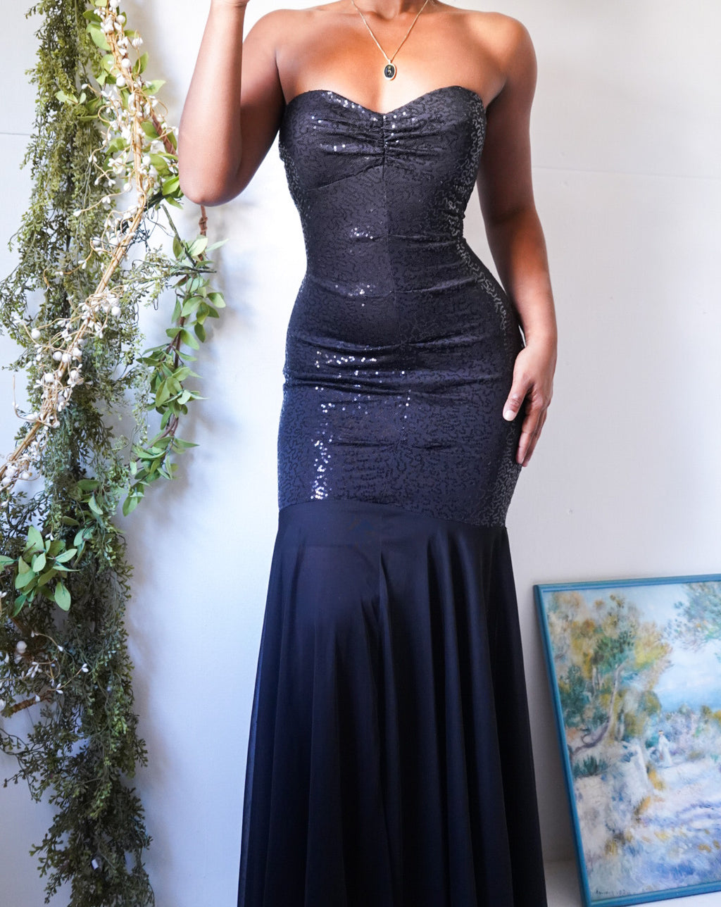 Black Sequin Mermaid Hem Gown