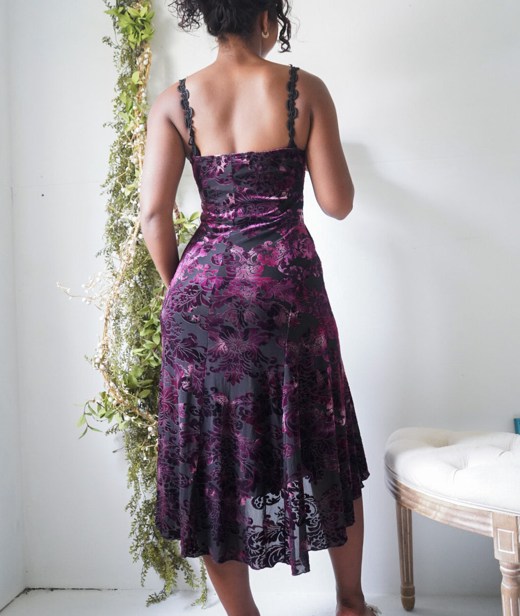 Vintage Y2K Burnout Velvet Midi Dress