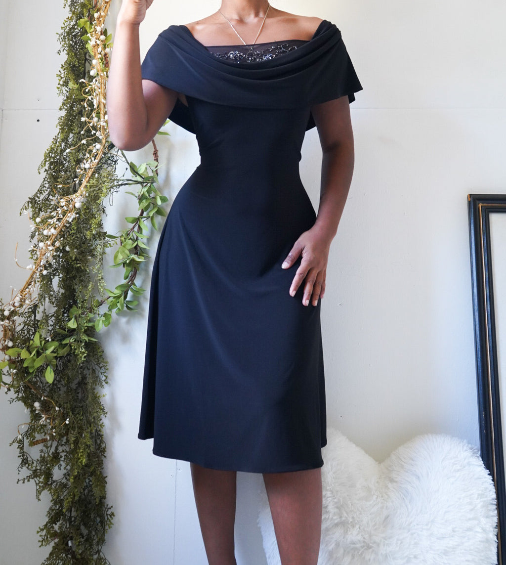 Vintage Off Shoulder Mesh Bead Detail Dress