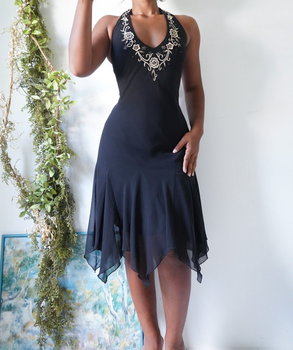 Y2K Halter Black Fairy Hem Dress