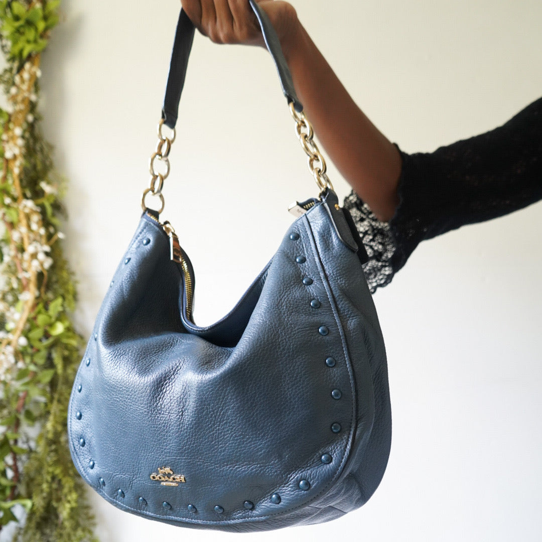 Coach Dusty Teal/Blue Pebbled Leather Hobo Bag