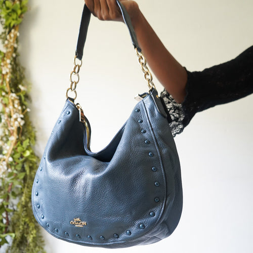 Coach Dusty Teal/Blue Pebbled Leather Hobo Bag