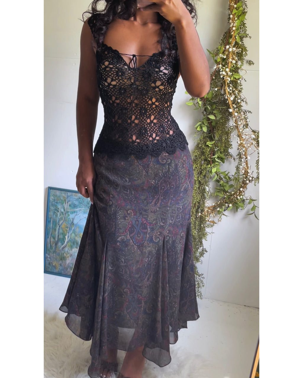 Y2K Dark Paisley Fairy Hem Skirt
