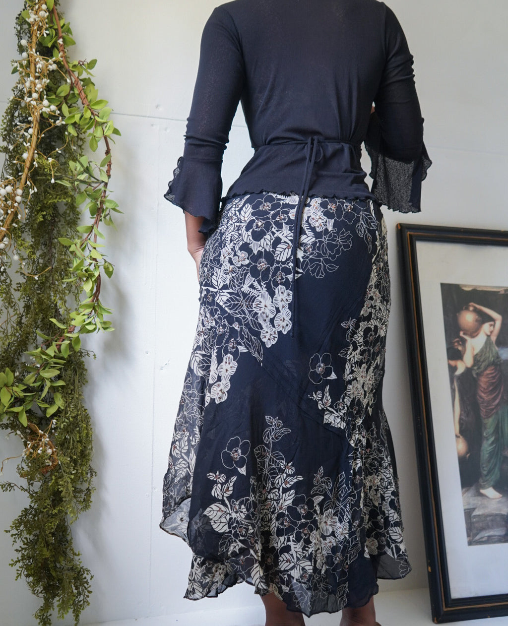 Paisley Black Beaded Silk Skirt
