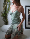 Pale Sage Green Beaded Fairy Mini Dress