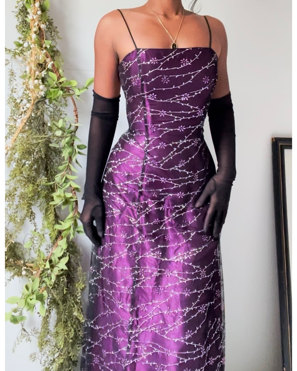 Purple Layered Glitter Floral Gown