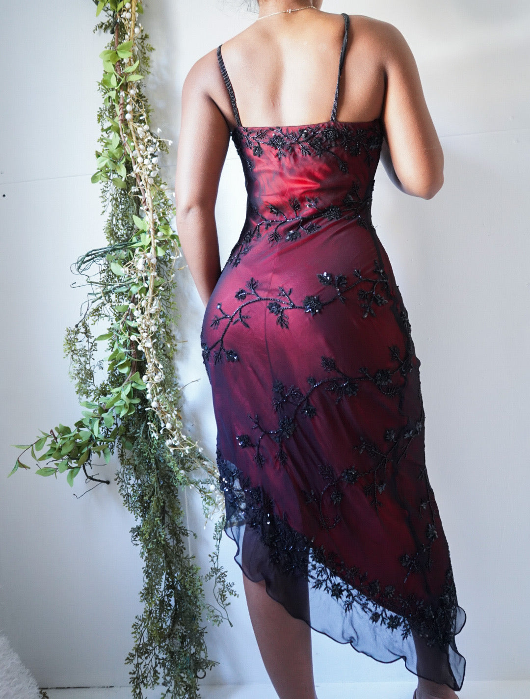 Rare Y2K Beaded Red and Black Asymmetric Dress