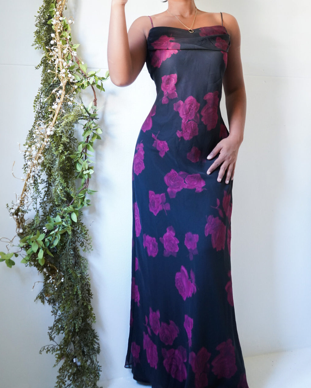 Vintage Rose Print Maxi Dress