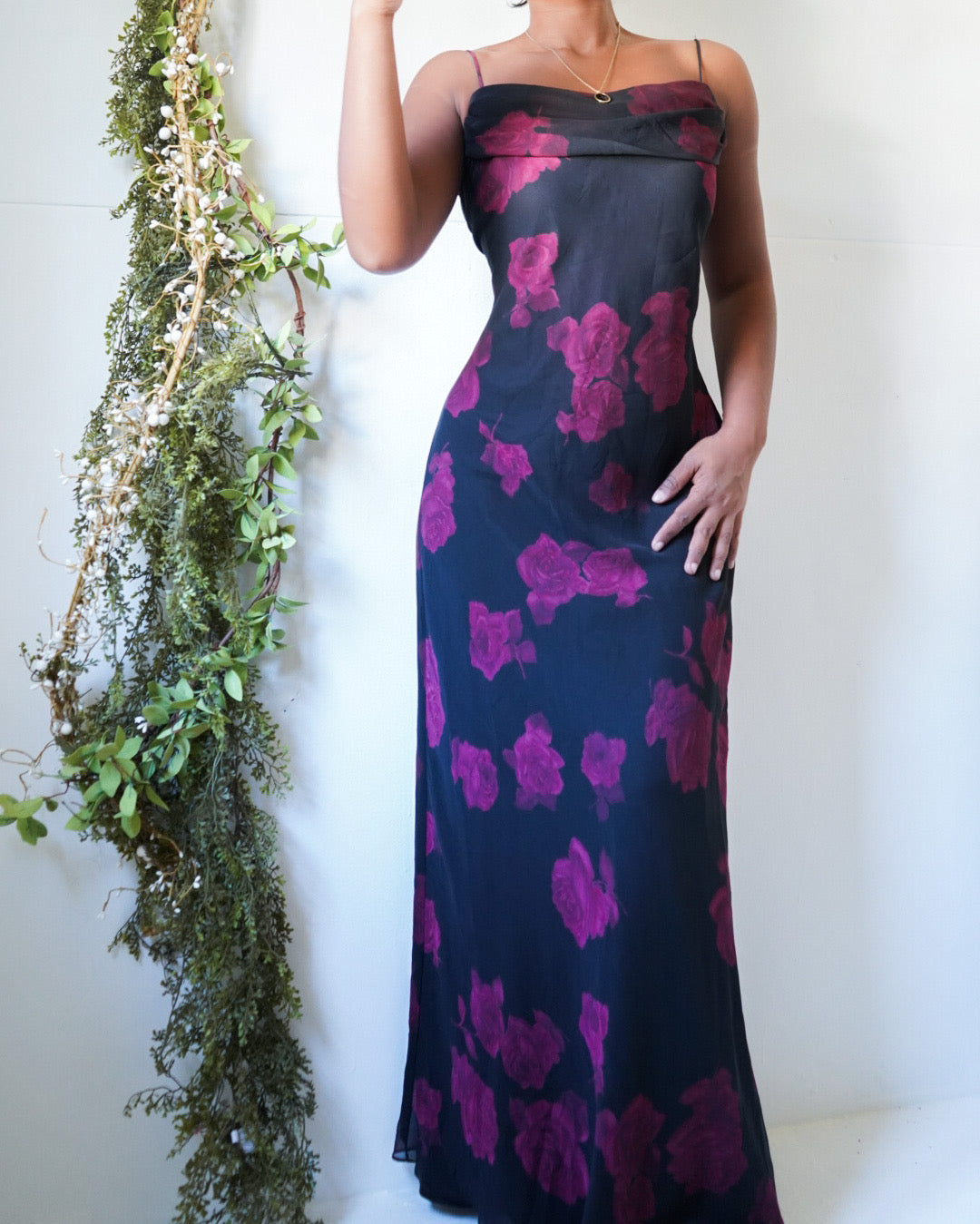 Vintage Rose Print Maxi Dress