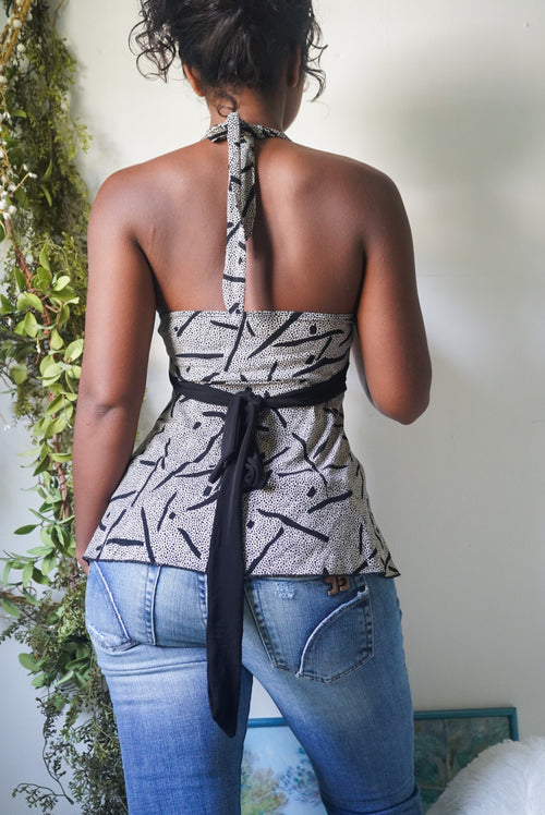 Y2K Halter Tie Back Babydoll Top