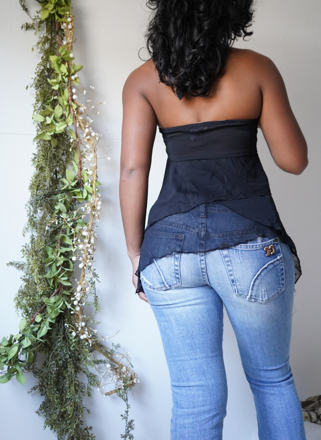 Black Silk Sequin Halter Fairy Top