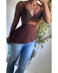 Y2K Brown Fairy Lace Detail Tie Back Top