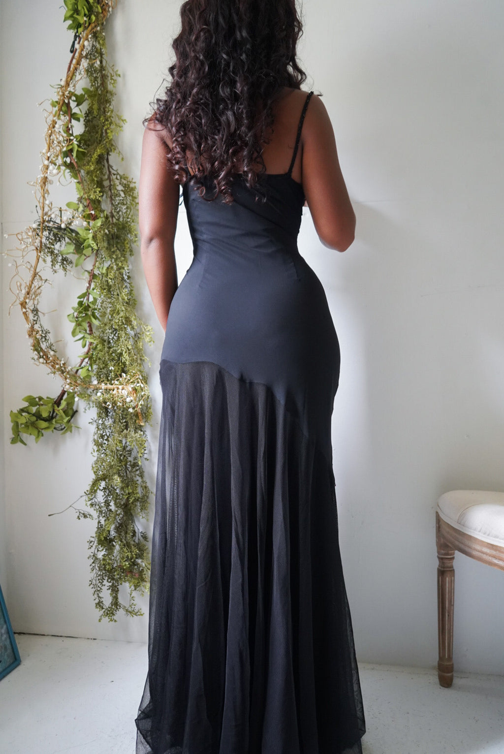 Y2K Tulle Hem Gown with Pink Flowers