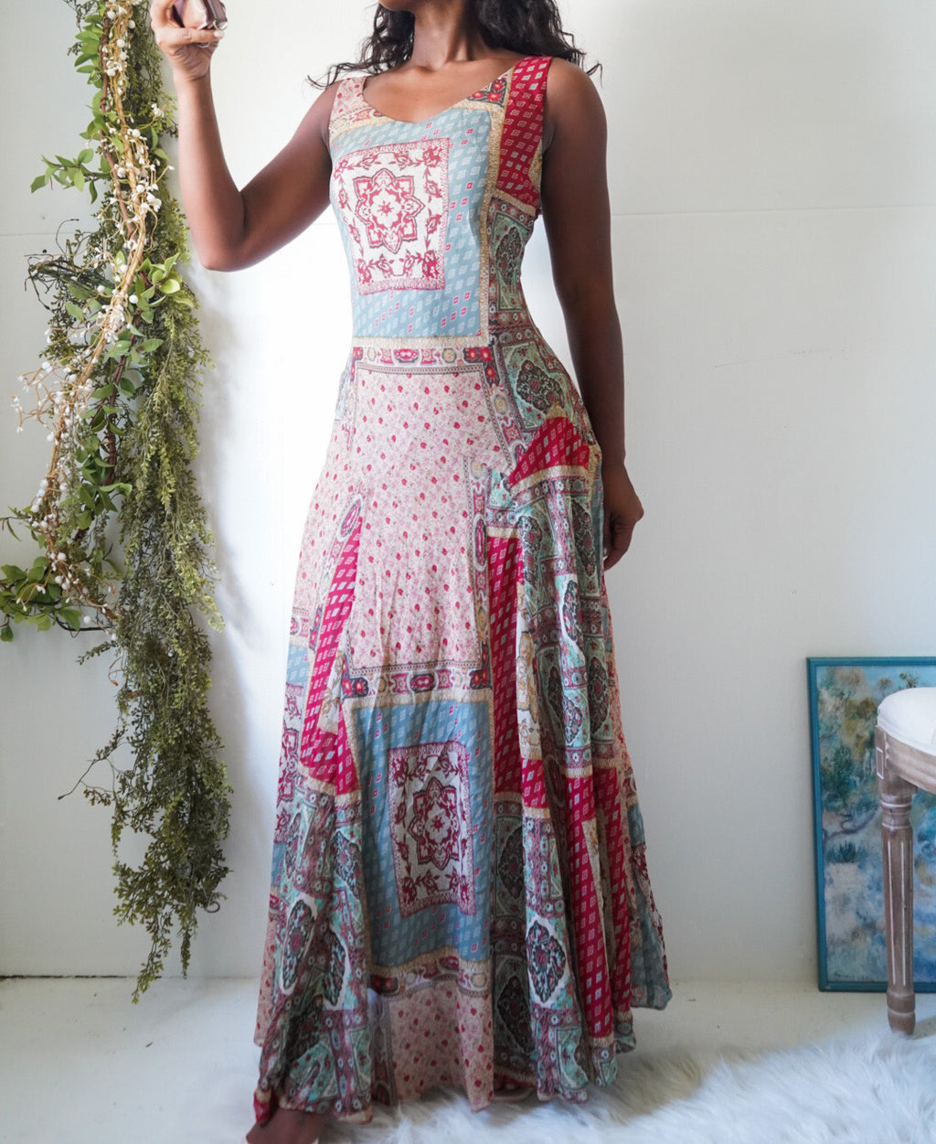 Y2K Patchwork Paisley Maxi Dress